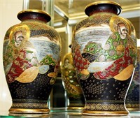 Satsuma Vases pair, Figures of Priests