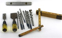 Saw and Tool set - Levels, 8 drill bits chisels