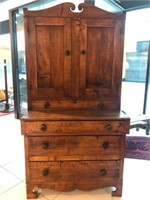 Fabulous Primitive Period Step Back Pine Cupboard