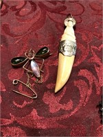DRAGON FLY BROOCH & TOOTH PENDANT