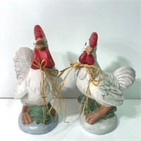 Pair of Chicken & Rooster Resin Décor