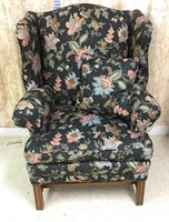 Floral Print Wing Back Chair w/Pillow