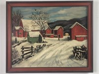 1940's Signed OIl on Canvas Winter Farm E.K.Geiser