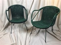 Pair Mid-Century Umanoff Style Green Rattan Chairs