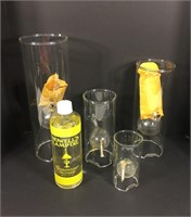 4 Piece Glass Oil Lamp Set w/Extra Wicks & Oil