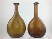 Pr. Antique Hand Blown Amber Glass Vases Decanter