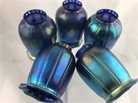 5 Matching Blue Iridescent  VintageArtGlass Shades