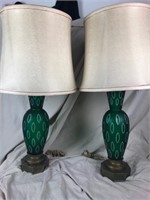 Pr. of Rare Mid Century Emerald Green Glass Lamps