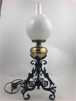 Gorgeous Wrought Iron & Brass Banquet Oil Lamp