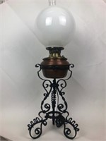Stately Large Wrought Iron Banquet Oil Lamp