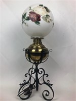 Wrought Iron /Brass Banquet Oil Lamp Painted Shade