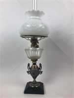 Pewter Urn Style Oil Lamp w/ Eagle Motif on Shade