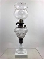 Exquisite Antique Crystal Milk Glass Oil Lamp