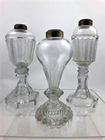 Lot of 3 Unique Clear Glass Whale Oil Lamps