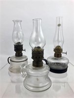 Lot of 3 Miniature Finger Glass Oil Lamps