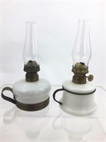 2 Wonderful Miniature Milk Glass Oil Lamps
