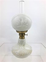 Unusual 10" Milk Glass Eagle Motif  Oil Lamp