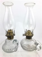 2 Antique Pressed Glass Finger Oil Lamps