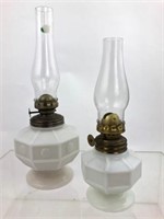 Antique lot of 2 Milk Glass Oil Lamps