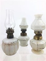 3 Antique Victorian Milk Glass Oil Lamps