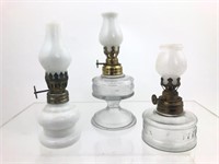 3 Mini Antique Oil Lamps (Milk Glass & Clear)