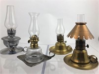 4 Vintage Small Metal Finger Kerosene Oil Lamps