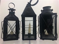 3 Unique Antique Square BlackMetal Candle Lanterns