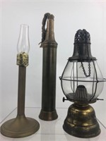 Assortment of 3 Rare Unique & Early Oil Luminaries