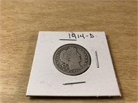 1914-D SILVER BARBER Quarter in Case