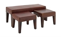 Benzara The Heartthrob Set Of 3 Wood Leather Bench