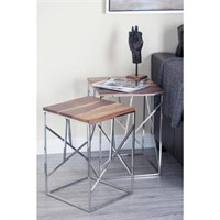 Wood Stainless Steel Geometrical Table Set of 3