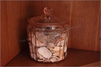 Depression Biscuit Jar w/ lid & Seashells