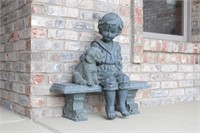 Boy & Dog Statue on Bench