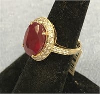 14K yellow gold ladies ruby and dimond ring with a