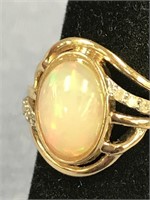 14k yellow gold diamond and opal ring, opal weight
