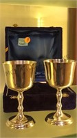 PAIR OF METAL WINE GOBLETS WITH CASE