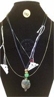 NECK OF STERLING CHAINS & VARIOUS GEMSTONE PENDANT