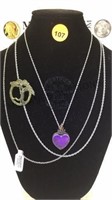 NECK OF 3 CHAINS WITH PURPLE GEMSTONE& BROOCH