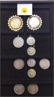 TRAY LOT OF COINAGE, COIN PENDANTS & MORE