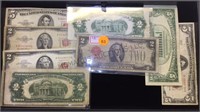 TRAY LOT OF $2 BILLS & RED SEAL $5