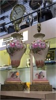 A PAIR OF 31" TALL FLORAL CERAMIC LAMPS