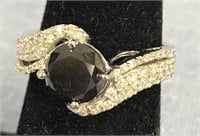 14K white gold ladies black & white diamond ring;
