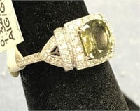 Platinum ladies' alexandrite and diamond ring with