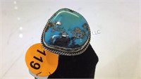 STERLING & TURQUOISE RING, SIZE 10