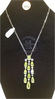 STERLING  NECKLACE WITH GREEN/CLEAR GEMSTONES