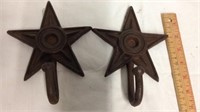 Pair of cast iron wall hanging star hooks