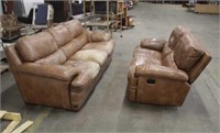 Leather Sofa & Love Seat, Approx 89"x45"x40" & 64"