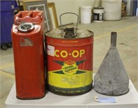 Army Gas Can, Coop Oil Can & Funnel