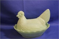 Vintage Jadeite Hen in a Basket Glassware