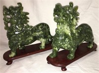 Pair Of Jade Carved Fudog Sculptures